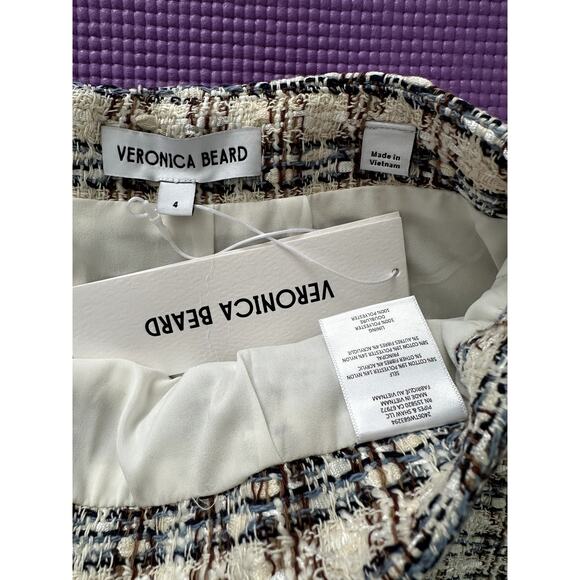 $378 Veronica Beard Roman Skirt Tweed Size 4 NEW Ivory Camel Womens Miniskirt - Picture 9 of 10